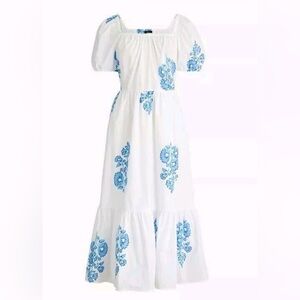 J.Crew cotton floral puff sleeve tiered midi dress